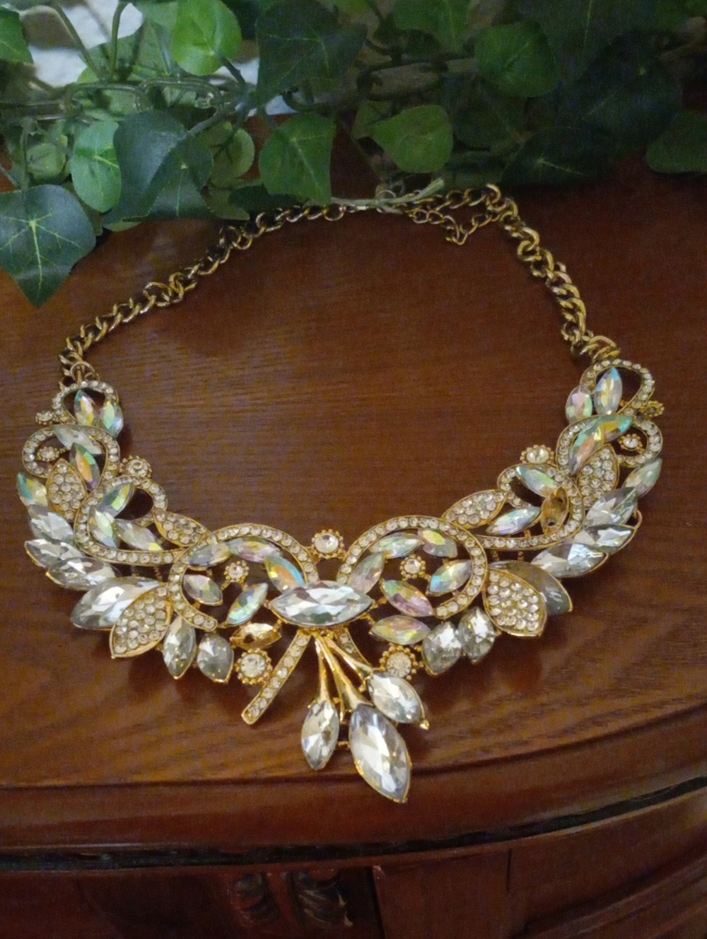 Gold Crystal Statement Necklace - Sparkling Bridal Jewelry